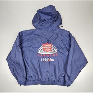 Farmers Insurance Help Point Jacket Mens XL. Hooded Navy Windbreaker.‎